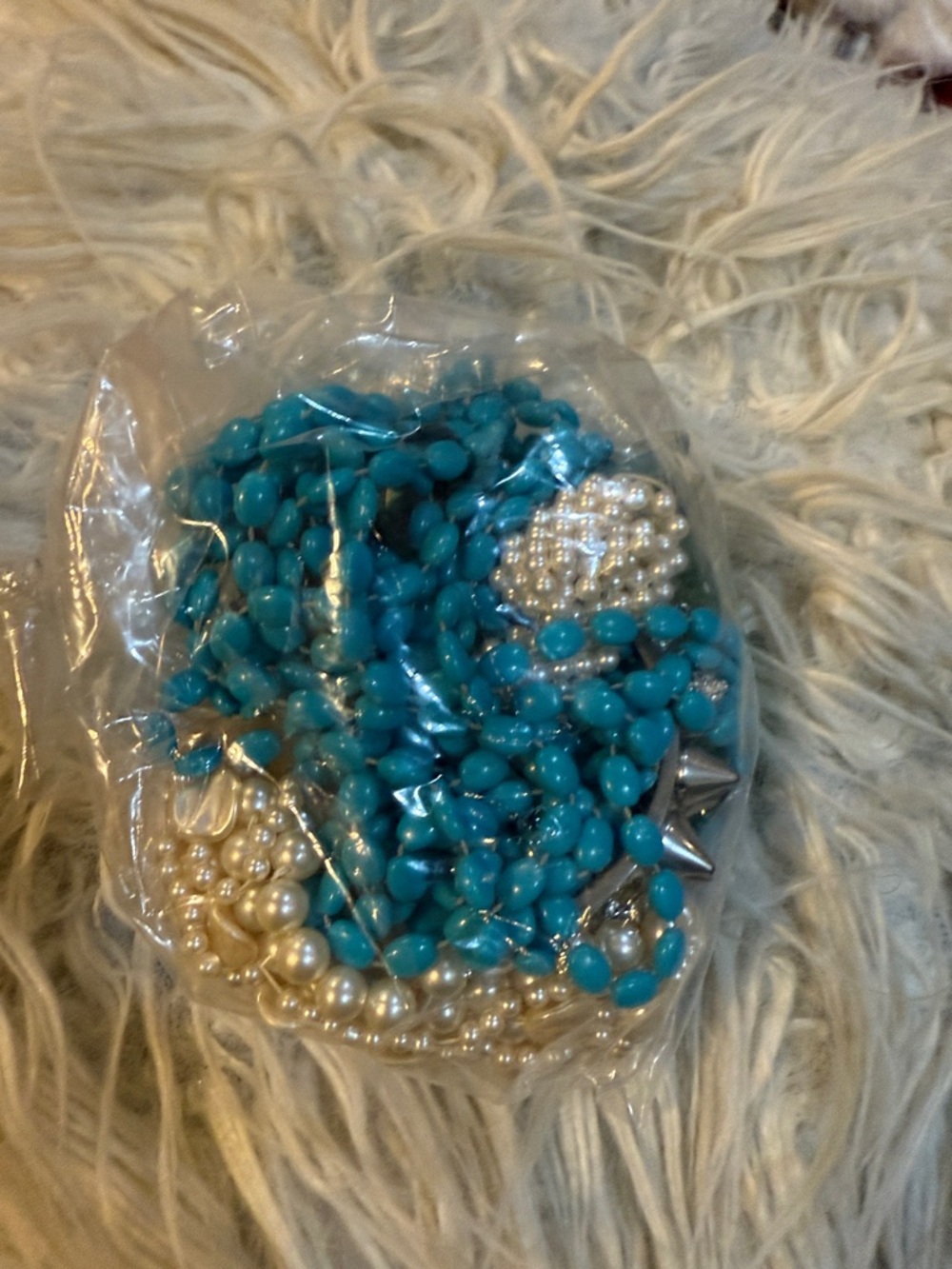 Turquoise Beaded faux Necklace Pearl  craft lot broken pieces 11.5 oz upcycle